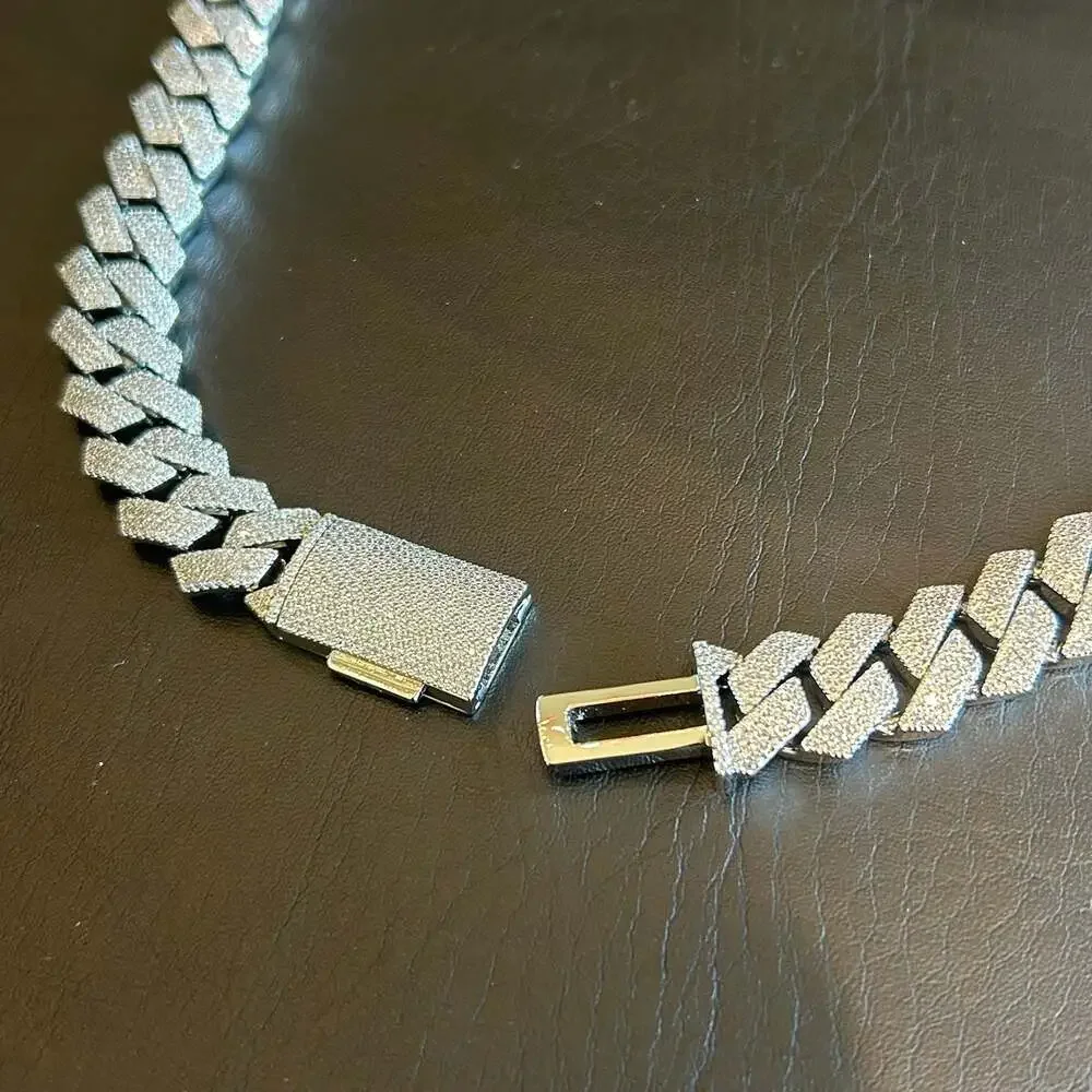 Moissanite VVS1 15mm 4-Row Silver Cuban Chain 24 Inch Brand New